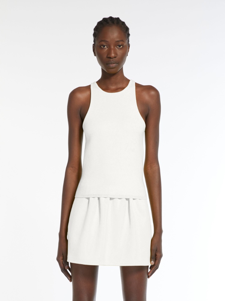 Halter neck top in vanisé wool, ivory | 