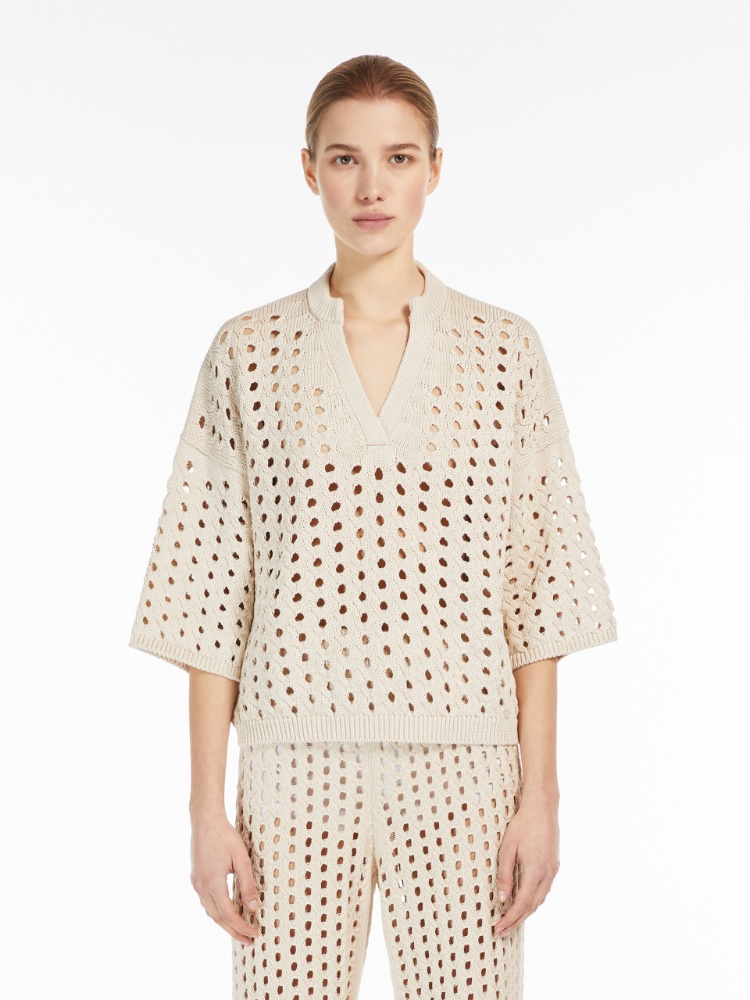 Boxy-Pullover aus Baumwoll-Mesh, creme |  