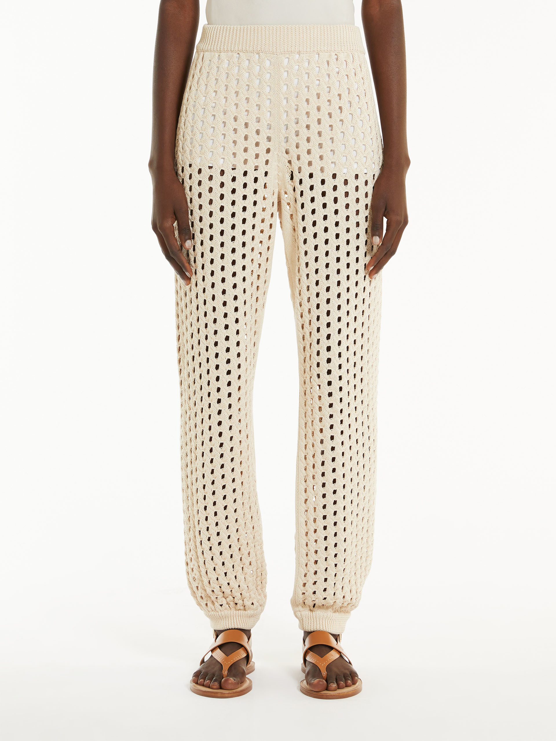 Jogginghose aus Baumwoll-Mesh, creme |  