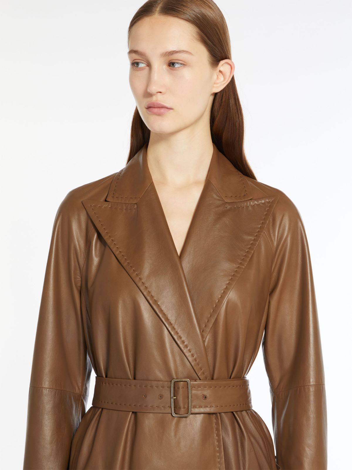 Nappa leather wrap trench coat, tobacco | 