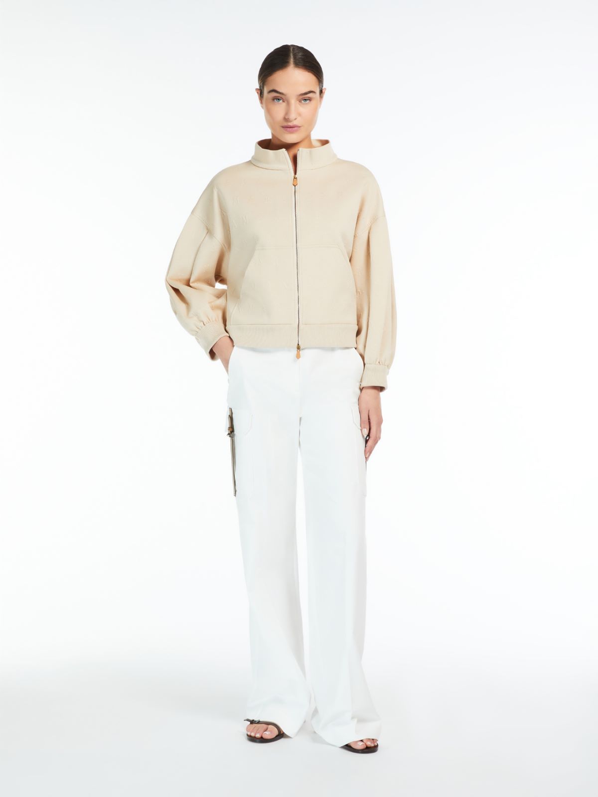 Max Mara Cropped Cotton Logo Blouse In Ivory