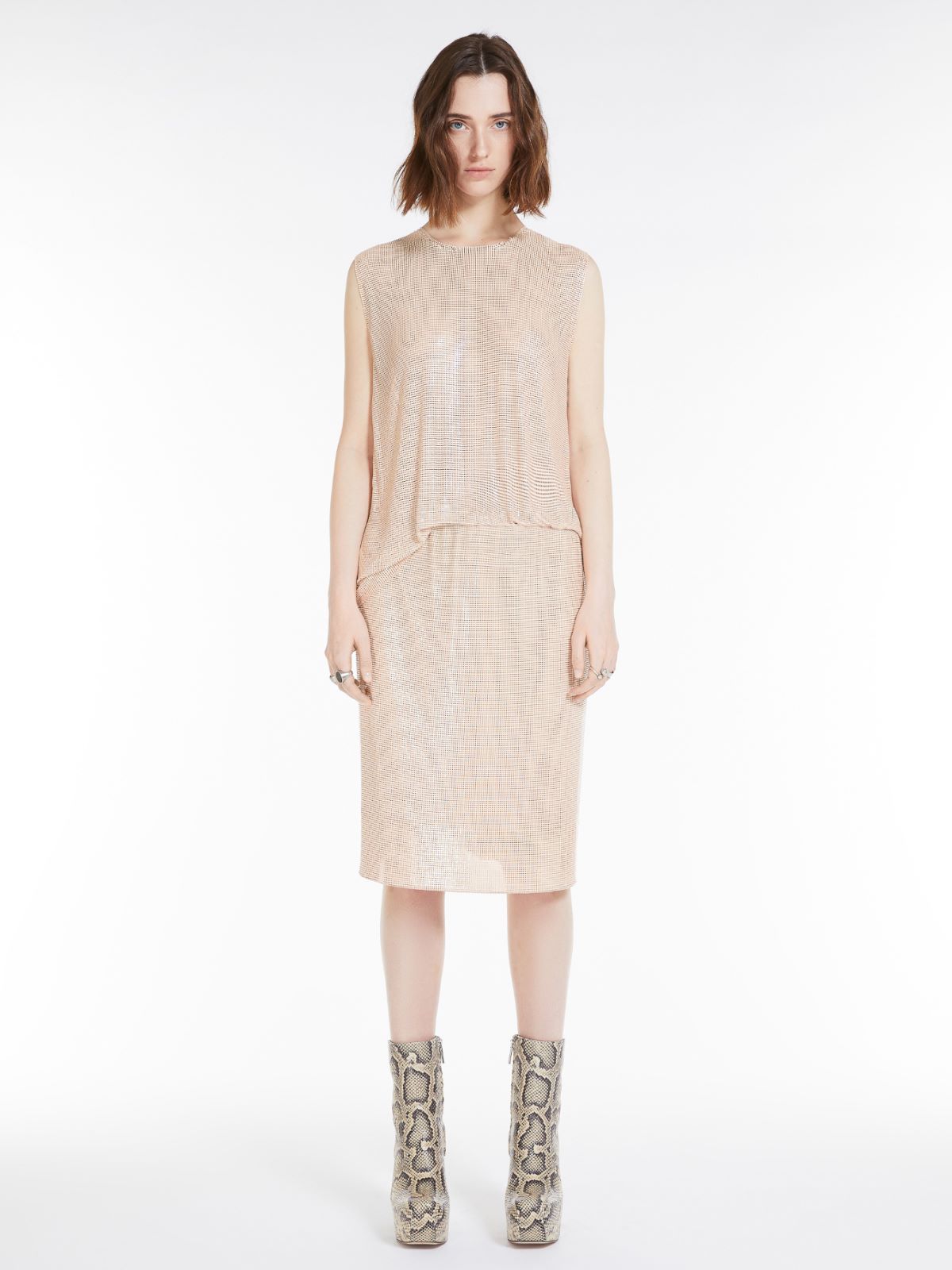 Max Mara Metallic Knit Skirt In Powder