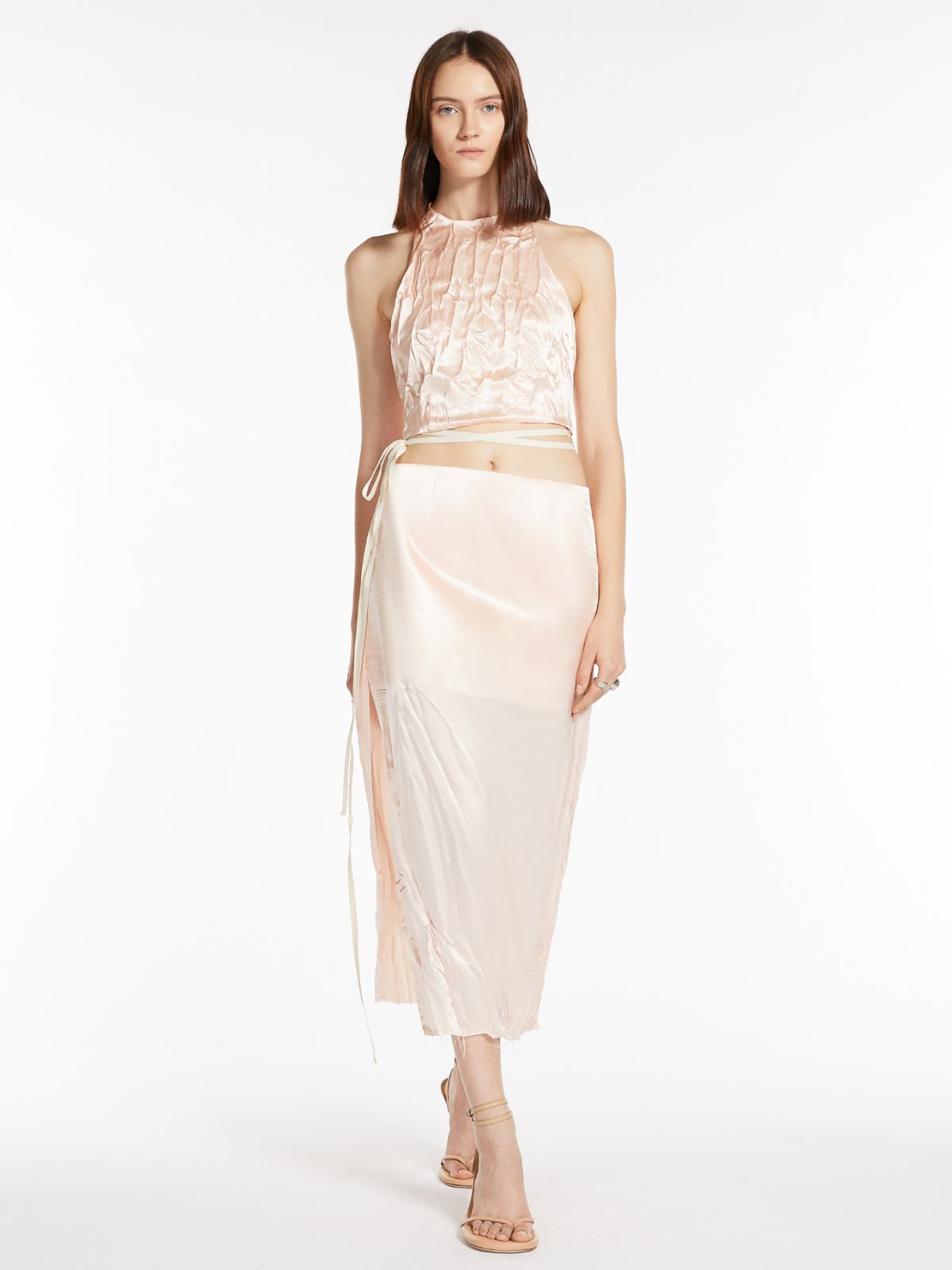 Max Mara Crinkle-look Calf-length Skirt In Powder