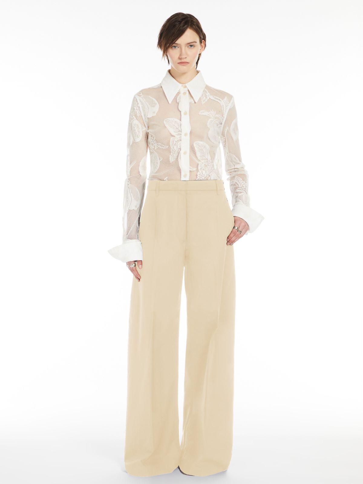 Max Mara Oversized Washed Cotton Trousers In Sand