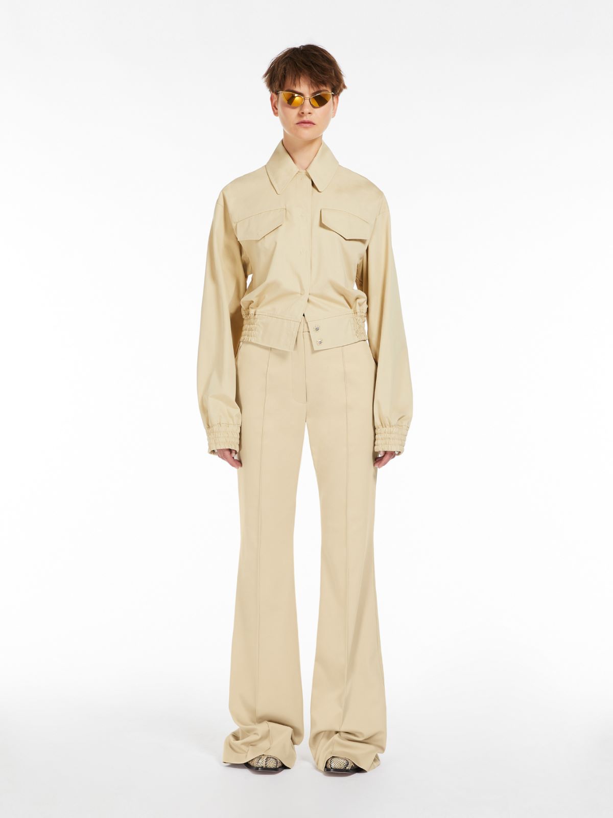 Max Mara Washed Cotton Bomber Jacket In Sand