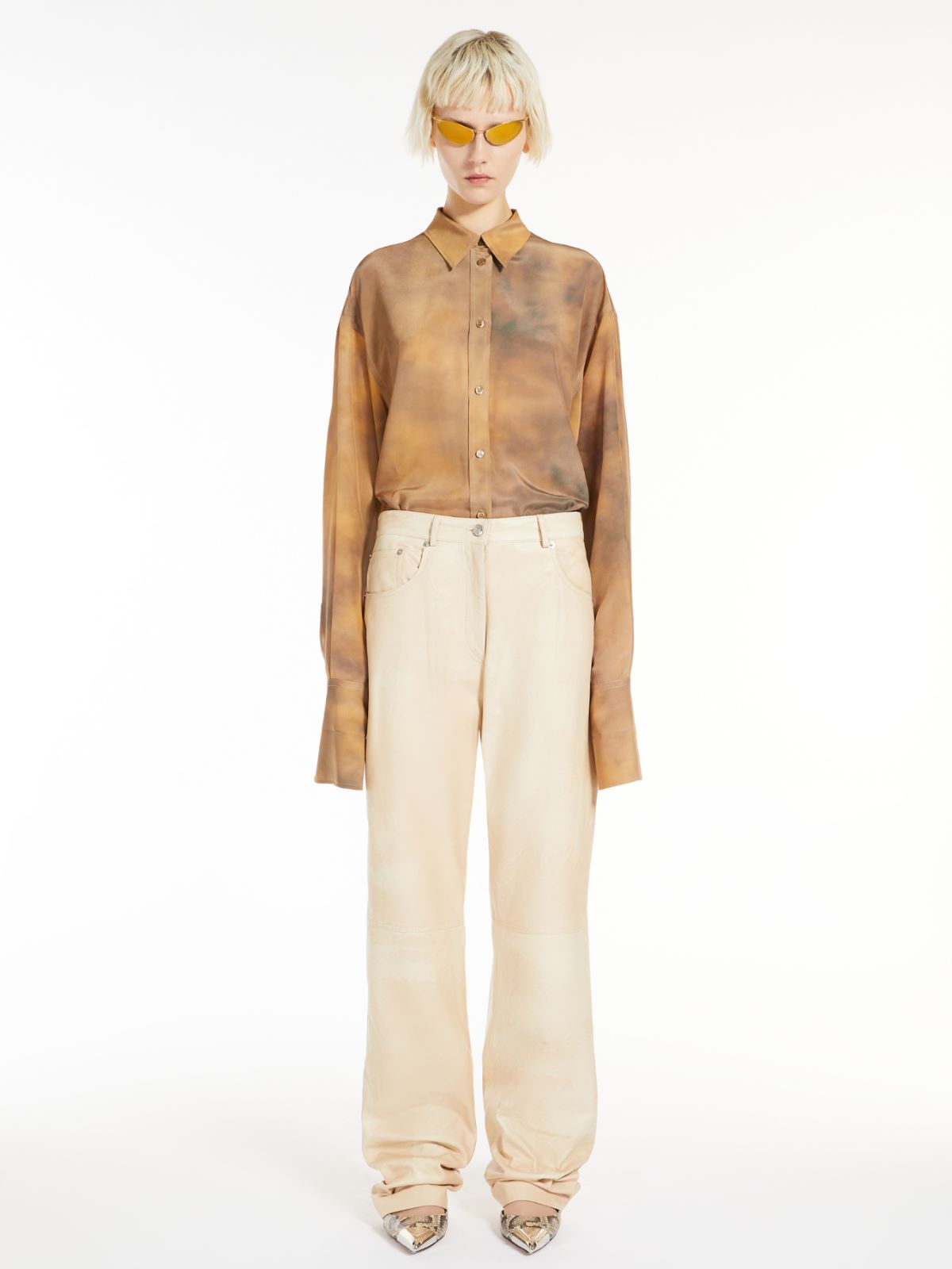 Max Mara Oversized Silk Tunic In A Lace Print In Beige Golden