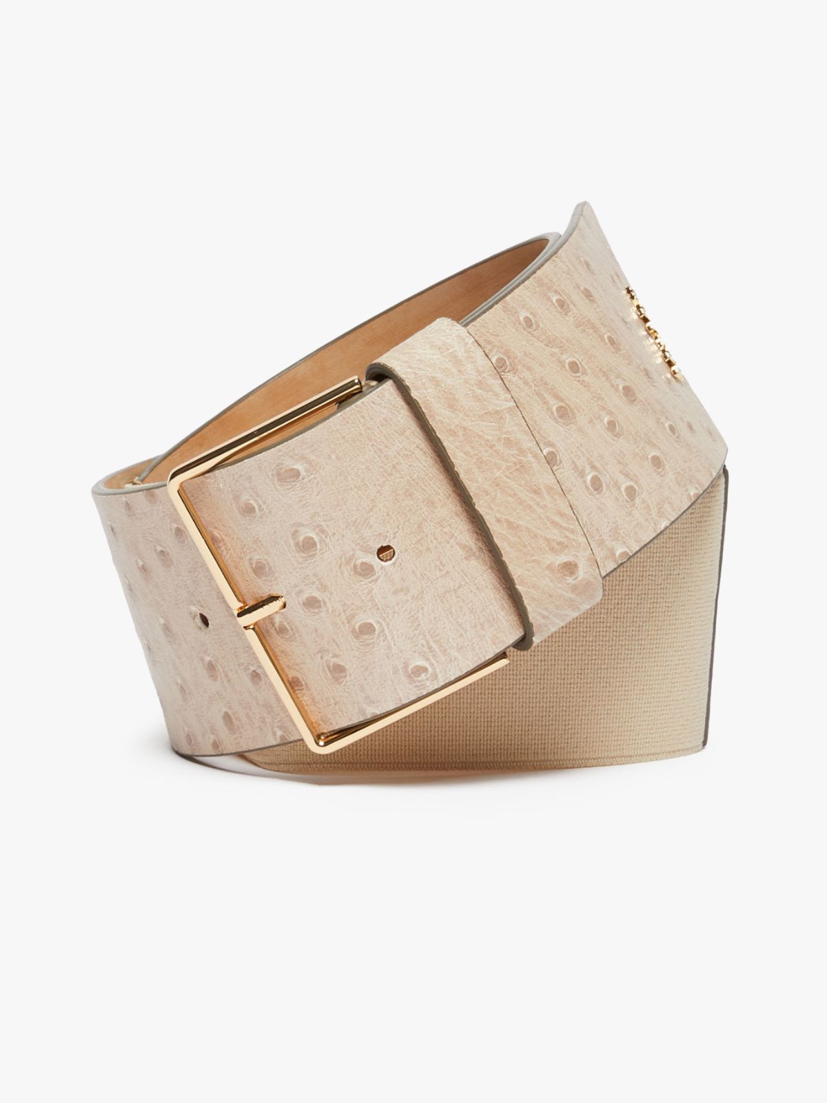 Max Mara Ostrich-print Leather Belt In Beige