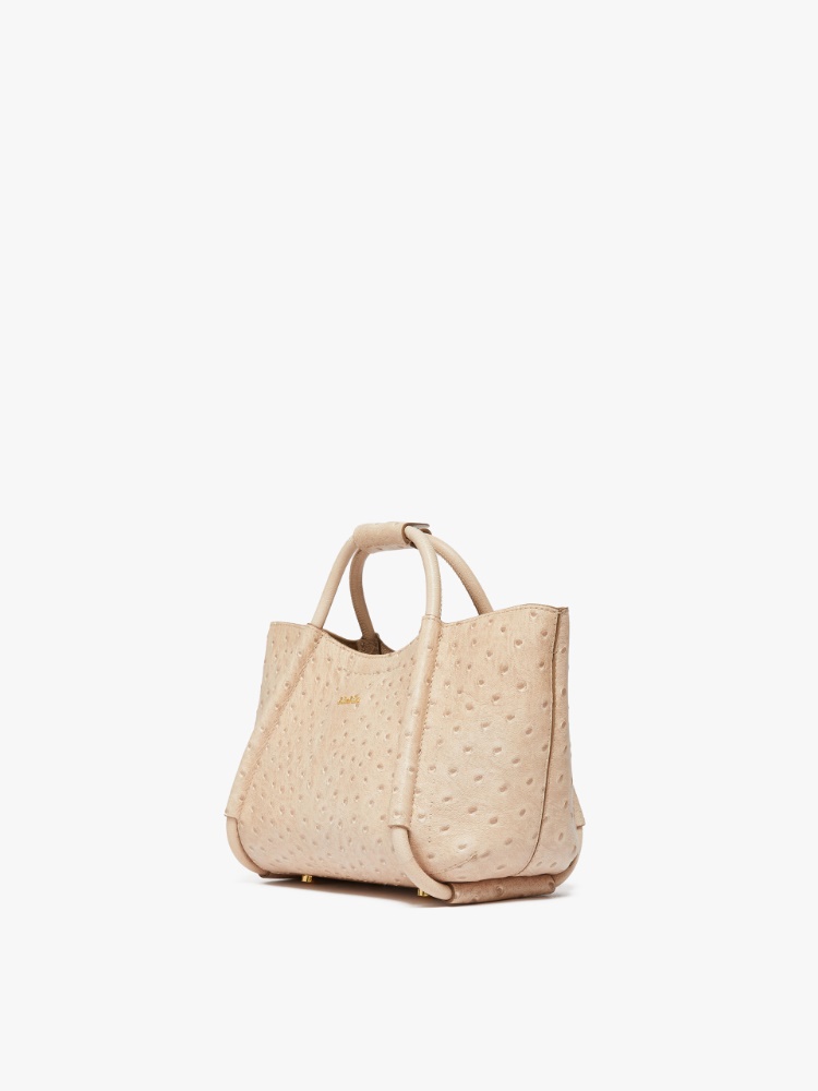 Extra-small ostrich-print leather Marine Bag, beige  