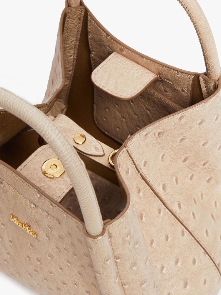 Extra-small ostrich-print leather Marine Bag, beige  