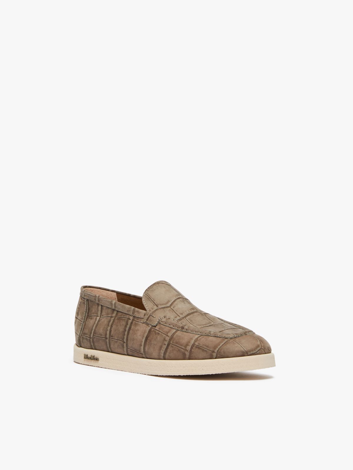 Crocodile-embossed leather loafers, turtledove grey | 