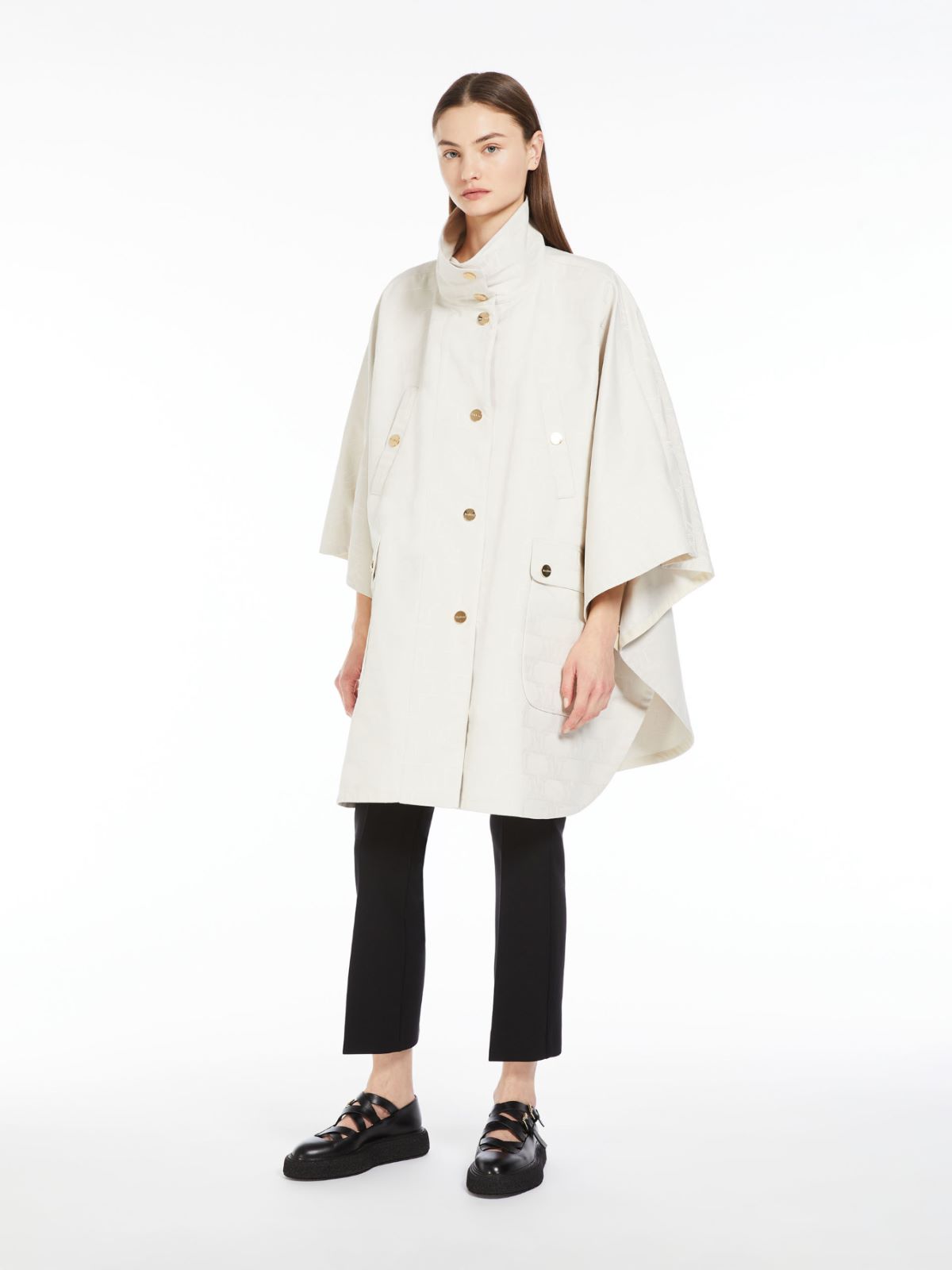 Max Mara Short Cape In Water-resistant Jacquard In Ivory