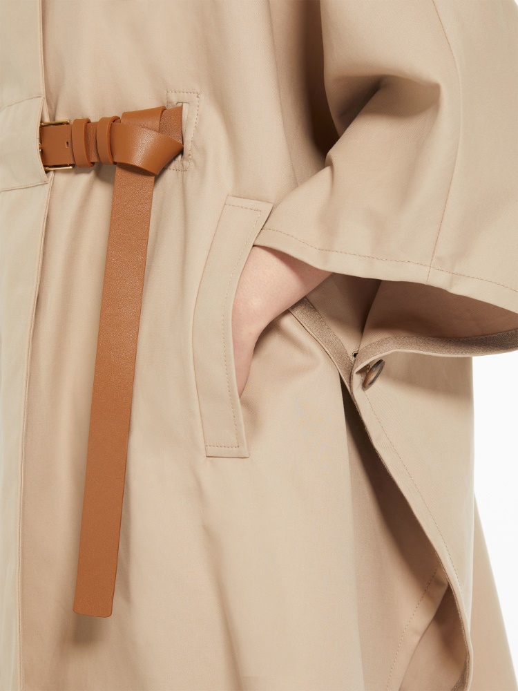 Cotton gabardine cape with belt, sand | 