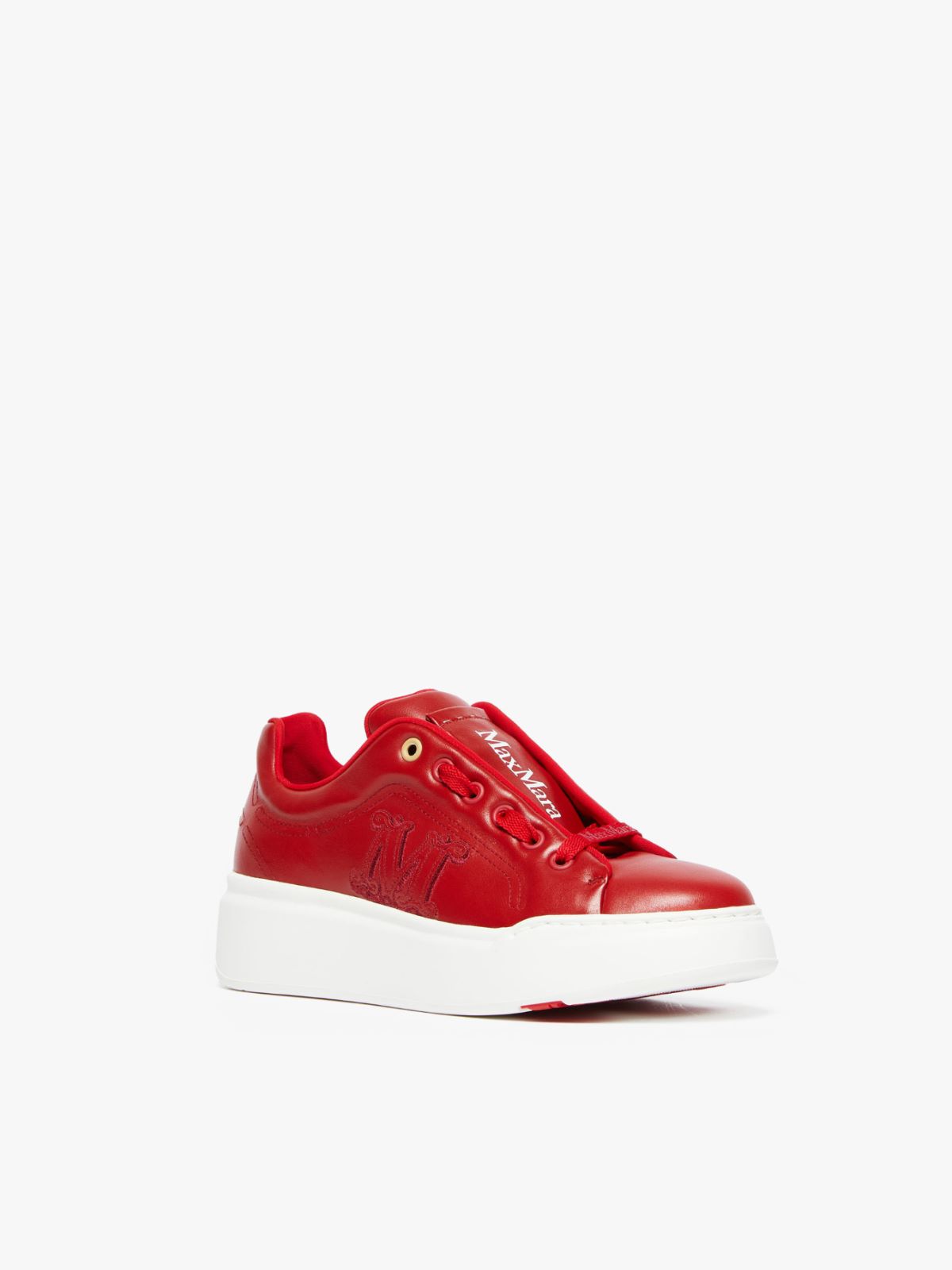 Sneaker aus Leder mit Stickerei, rot |  