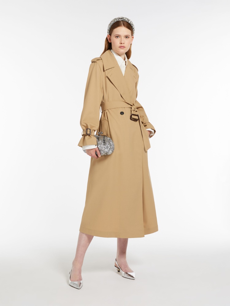 Double-breasted water-repellent gabardine trench coat, beige  