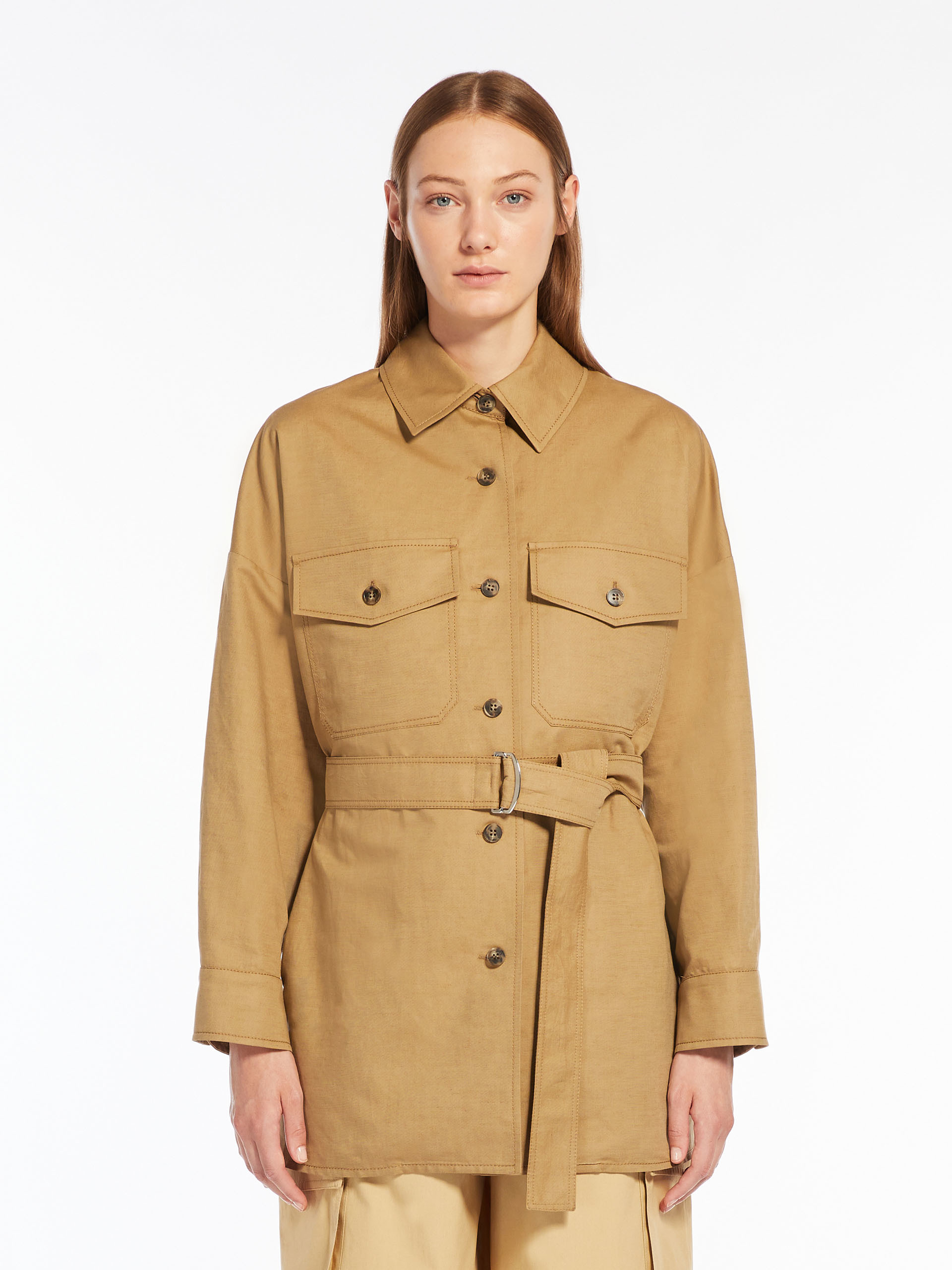 Cotton and linen basketweave jacket, beige | 
