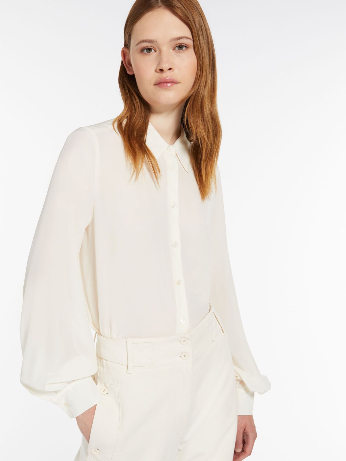Silk crepe de chine shirt, white |