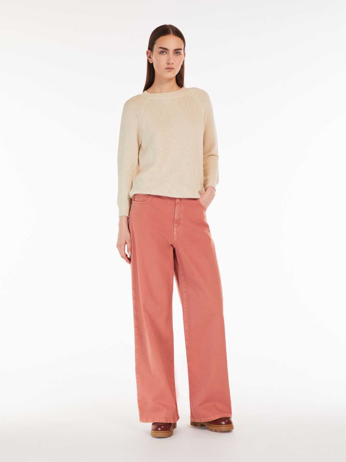 Max Mara Cropped Cotton Trousers In Pink