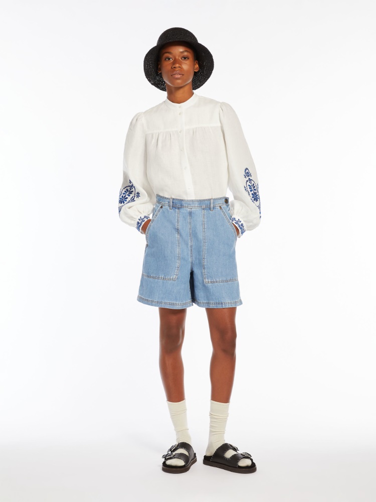 Bermudas aus Baumwoll-Leinen-Denim, blau | 