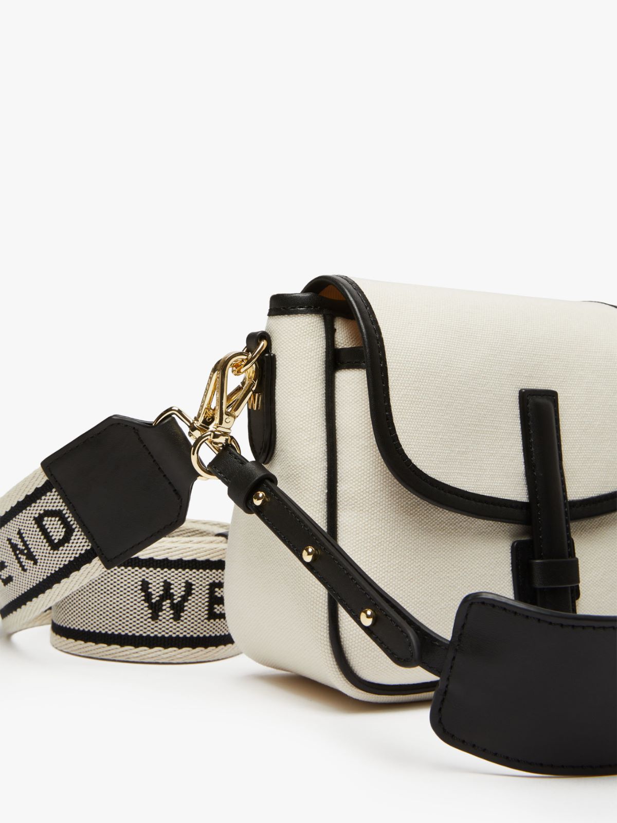 Canvas and leather shoulder bag, ivory | 