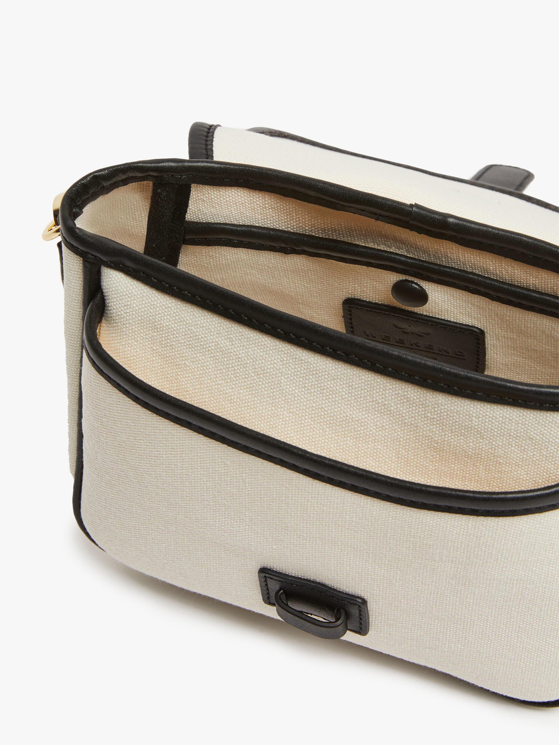 Canvas and leather shoulder bag, ivory |  