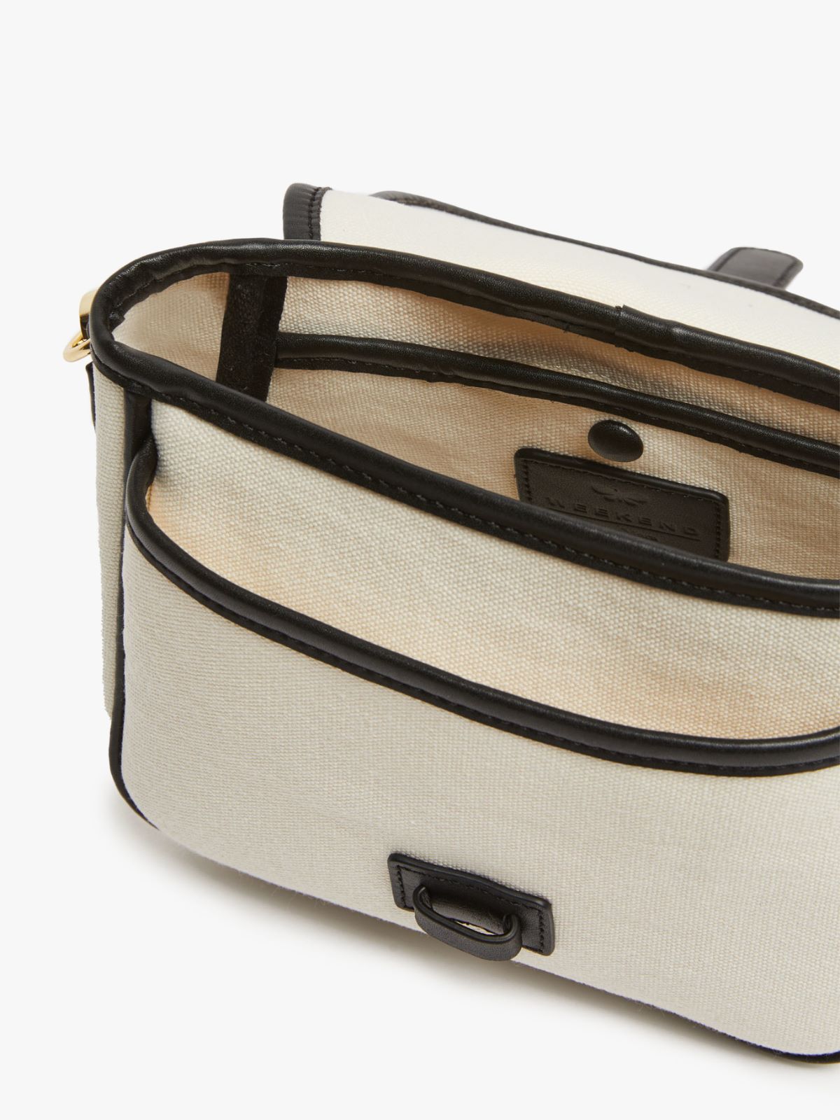 Canvas and leather shoulder bag, ivory |  