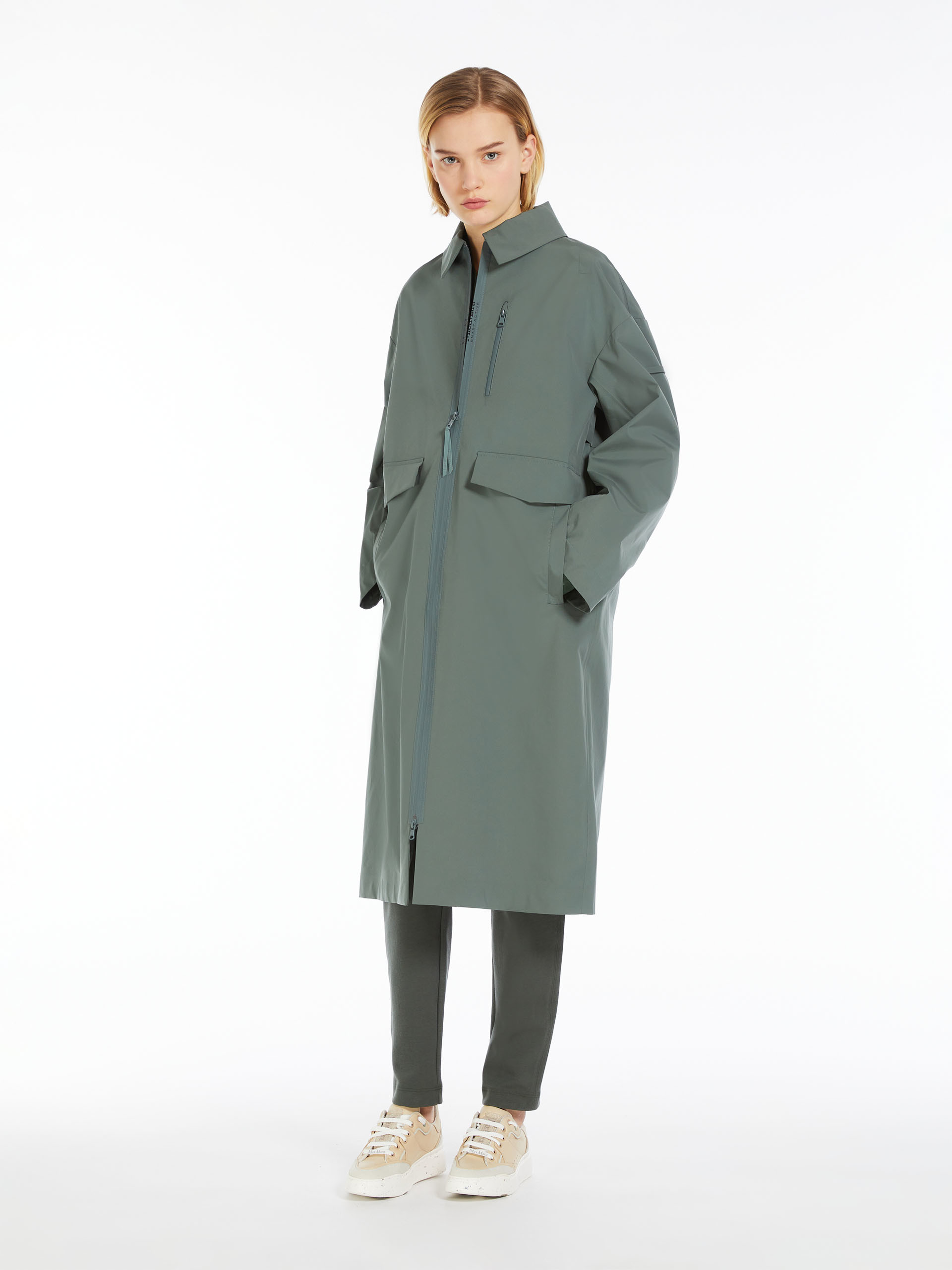Rubber-coated technical canvas trench coat, dark green | 