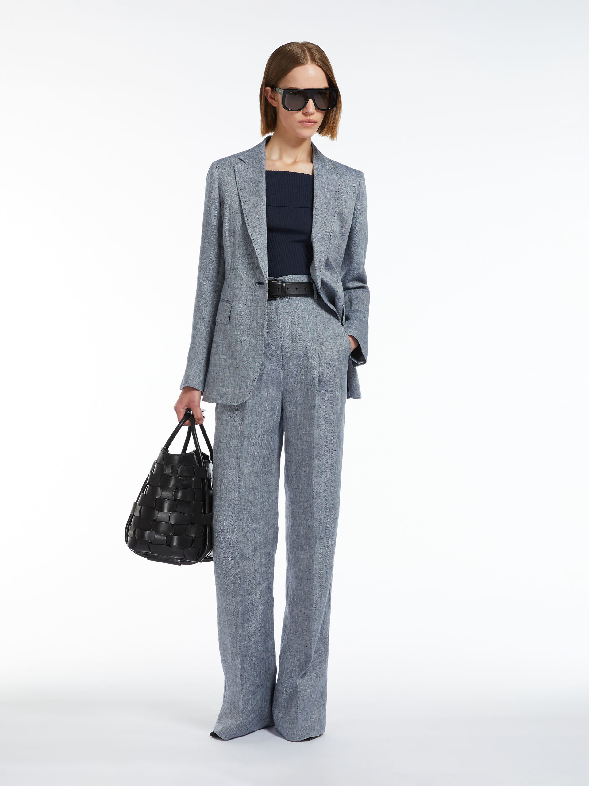 Herringbone linen blazer, navy | 
