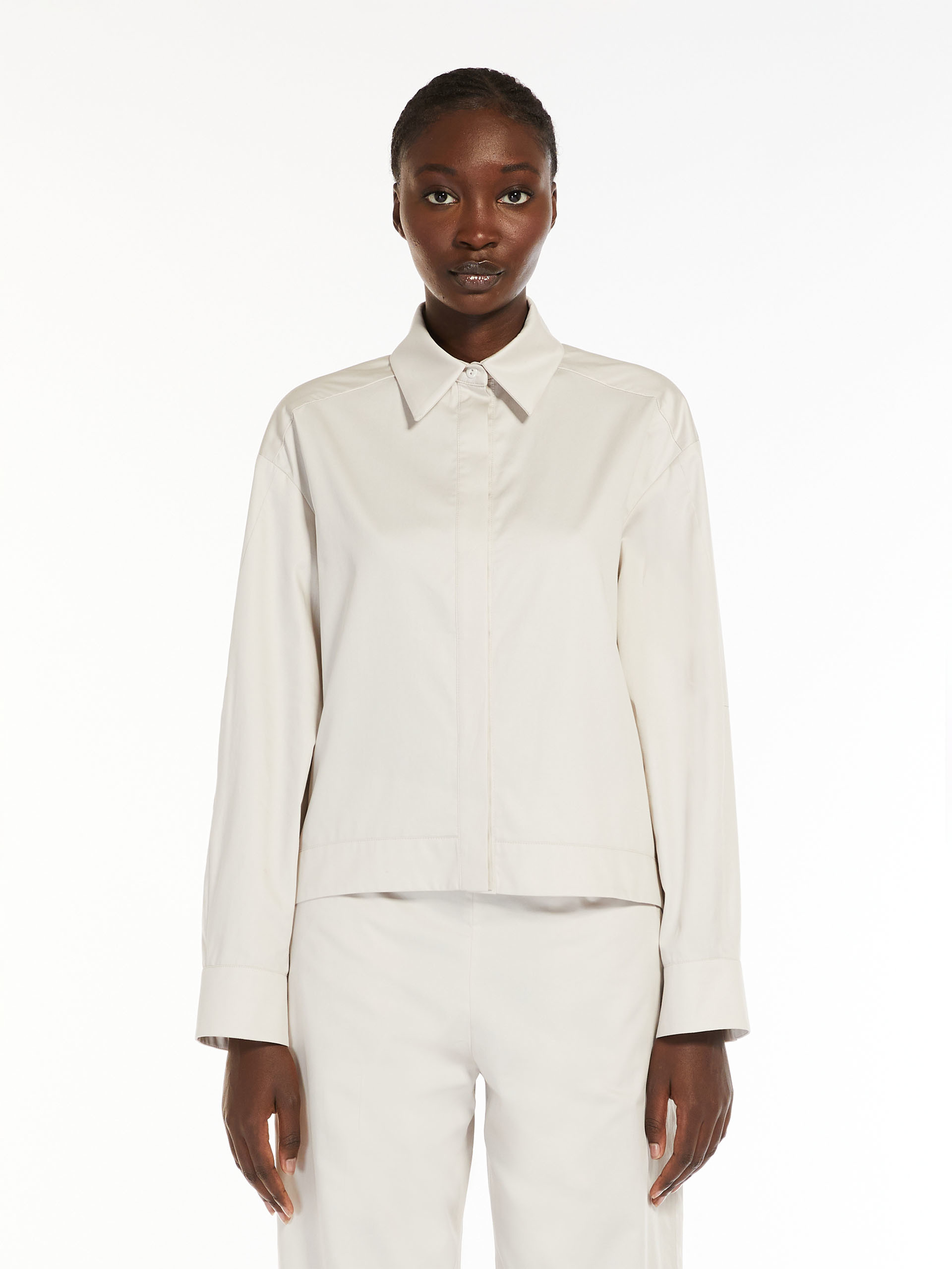 Cotton sateen shirt, stone | 
