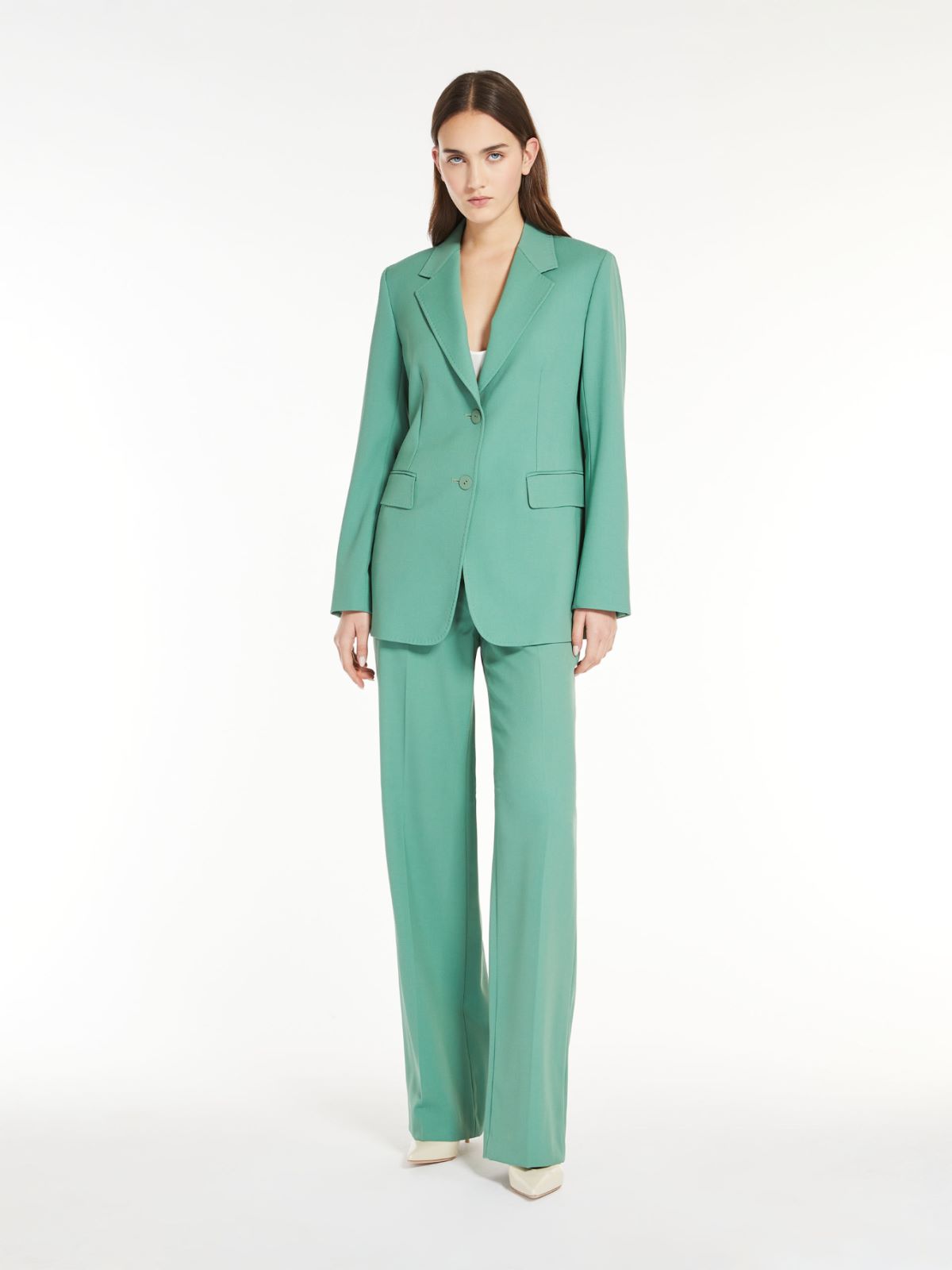 Max Mara Wool Crepe Trousers In Jade