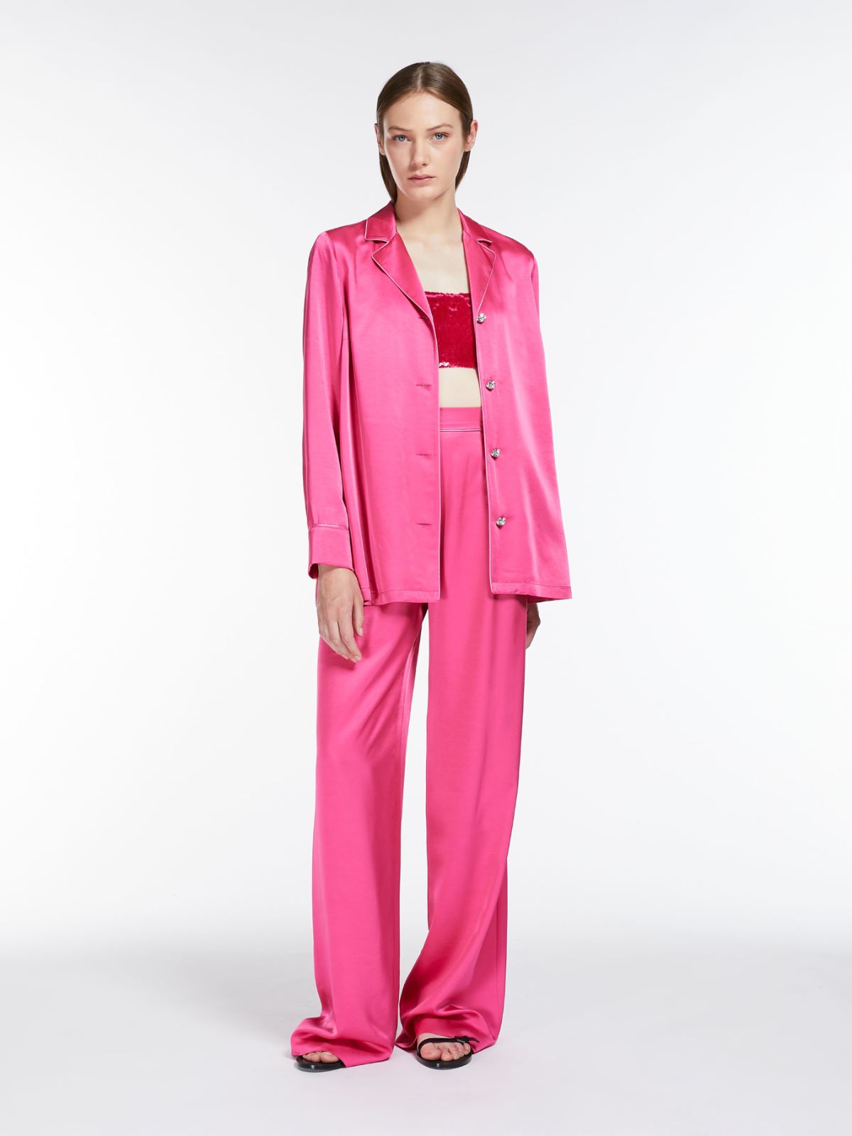 Max Mara Georgette Crop Top With Sequins In Fuchsia