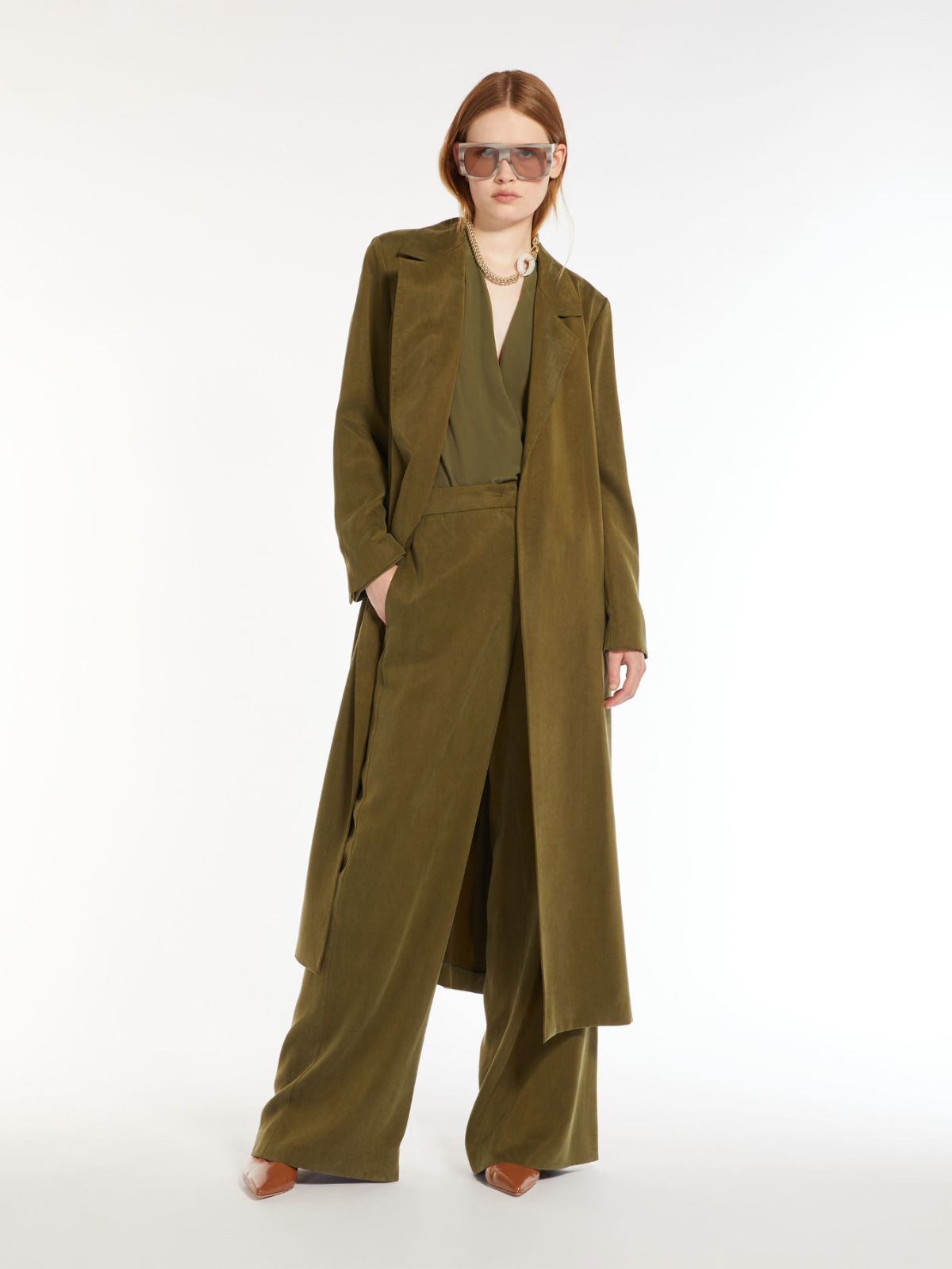 Max Mara Crepe De Chine Wrap Blouse In Kaki