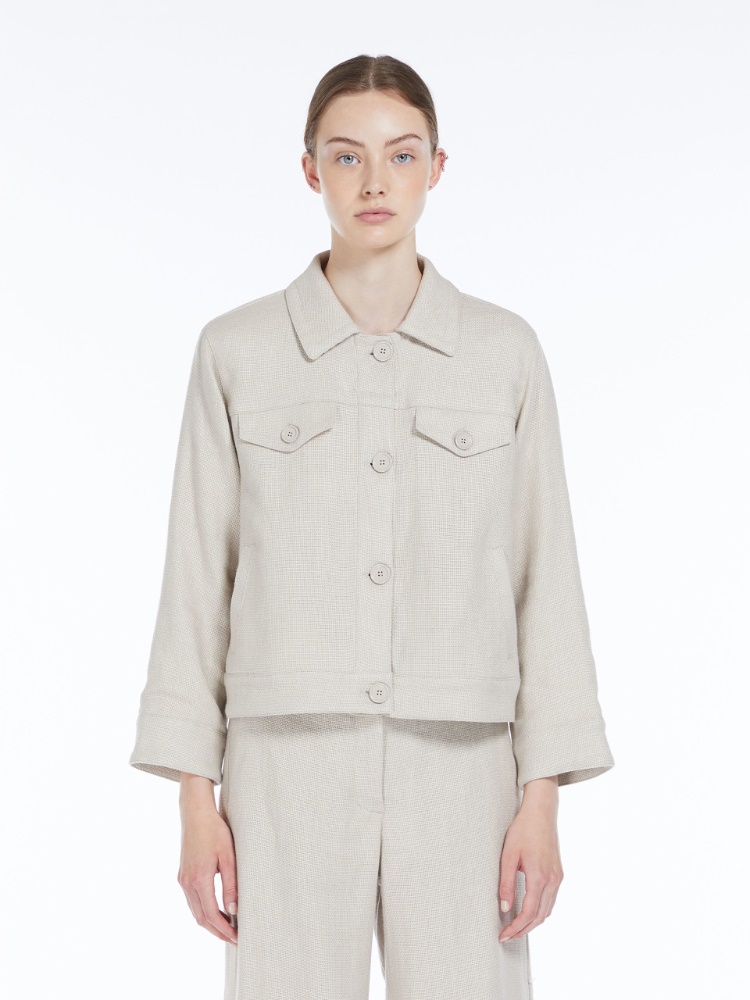 Linen and cotton multi-pocket jacket, ecru | 