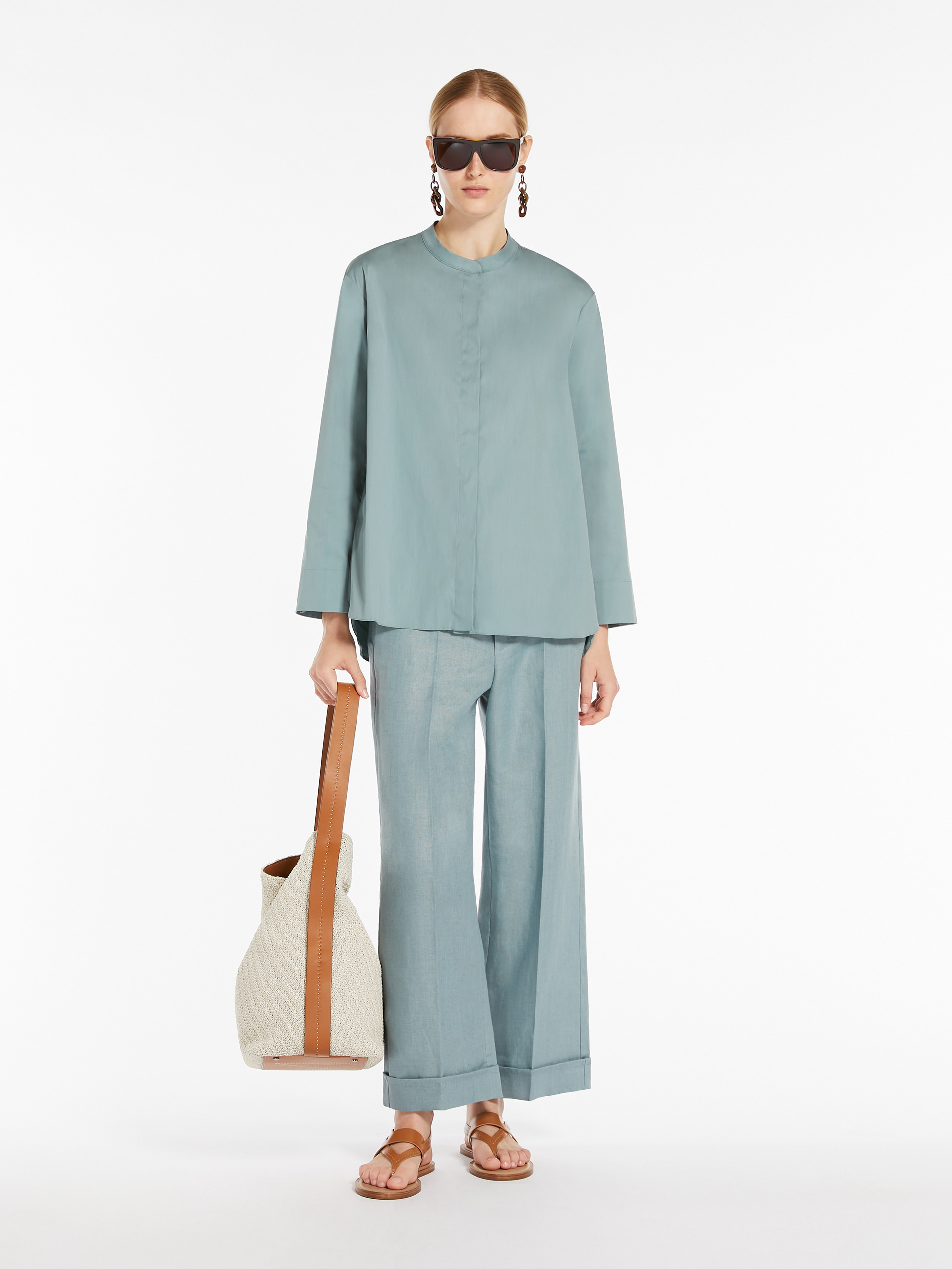 Flared poplin shirt, light blue | 
