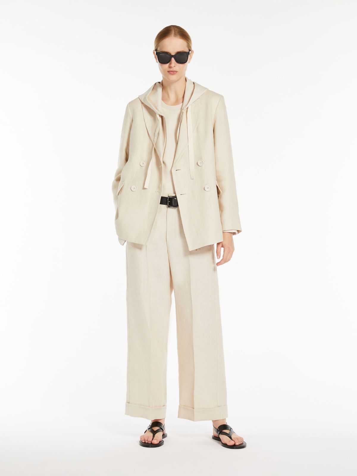 Max Mara Linen Canvas Palazzo Trousers In Beige