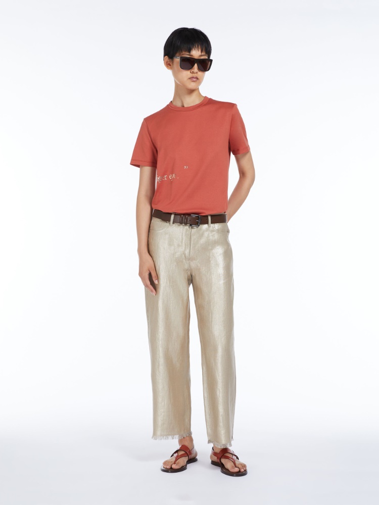 Five-Pocket-Hose aus Leinencanvas, gold | 