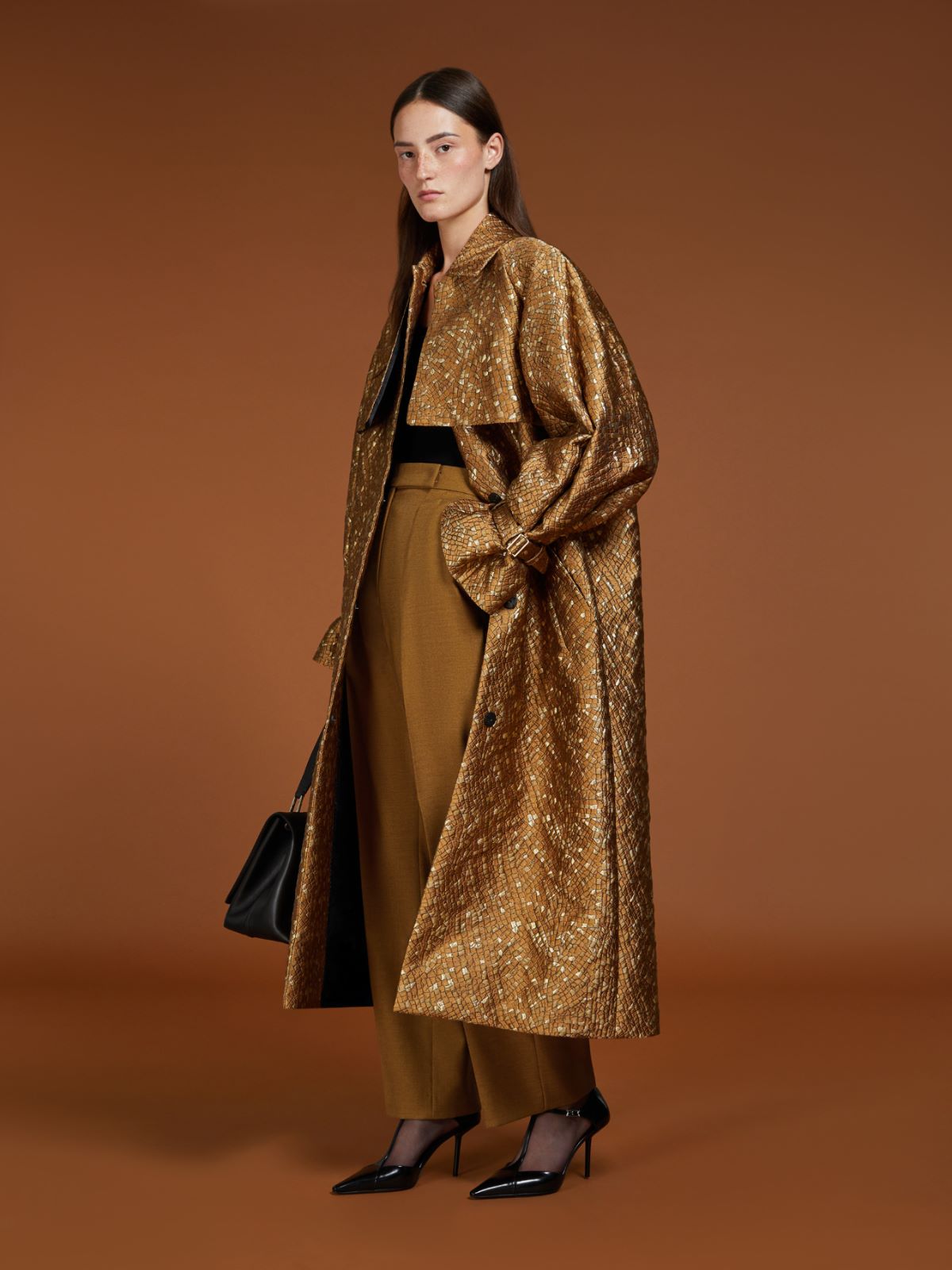 Oversized jacquard trench coat - GOLD - Max Mara - 11