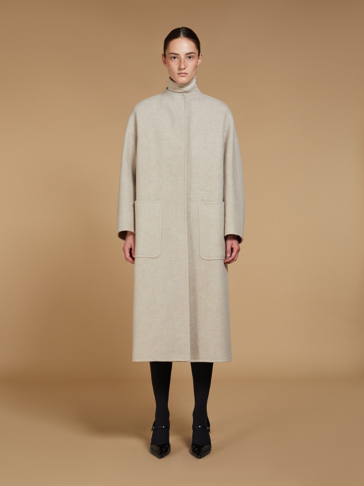 Flared double cashmere coat, beige | 