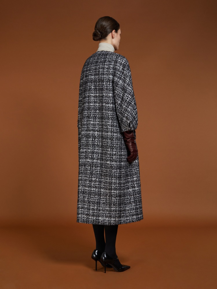 Silk, mohair and wool tweed cardigan coat, black | 