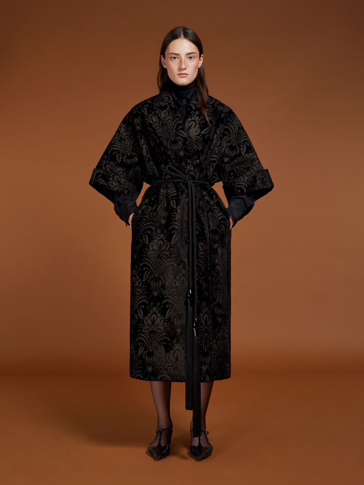 Damask velvet cape coat - BLACK - Max Mara - 10
