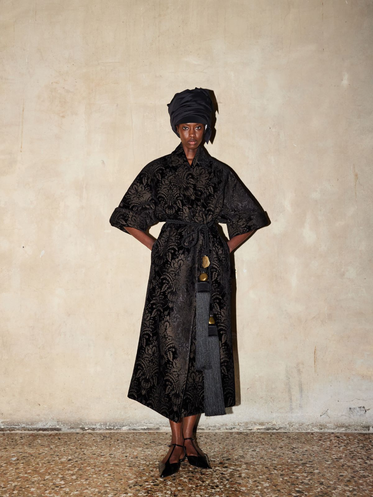 Damask velvet cape coat - BLACK - Max Mara - 10