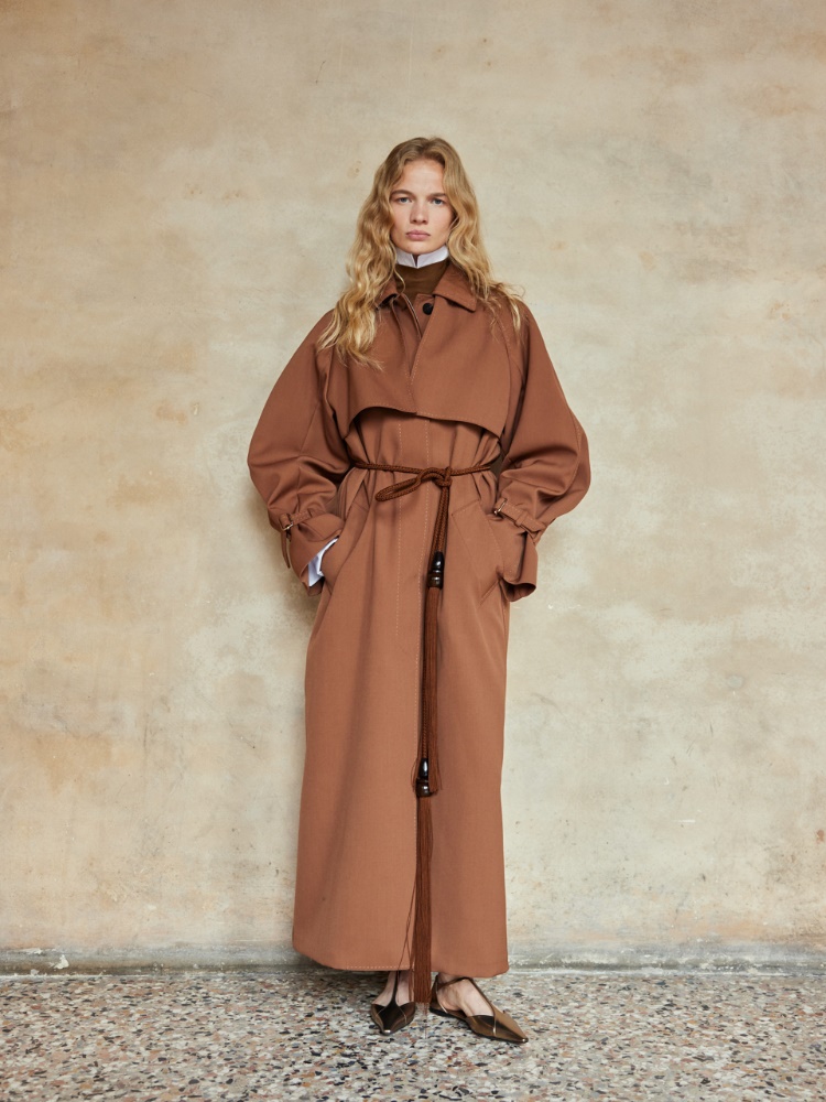 Trench over in gabardina antigoccia + CUOIO - Max Mara