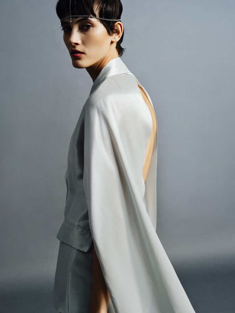 Double-breasted satin jacket + SILVER - Max Mara