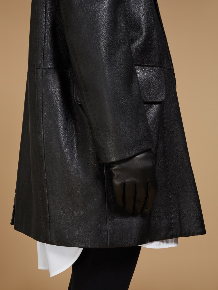 Oversized, nappa leather blazer coat, black | 