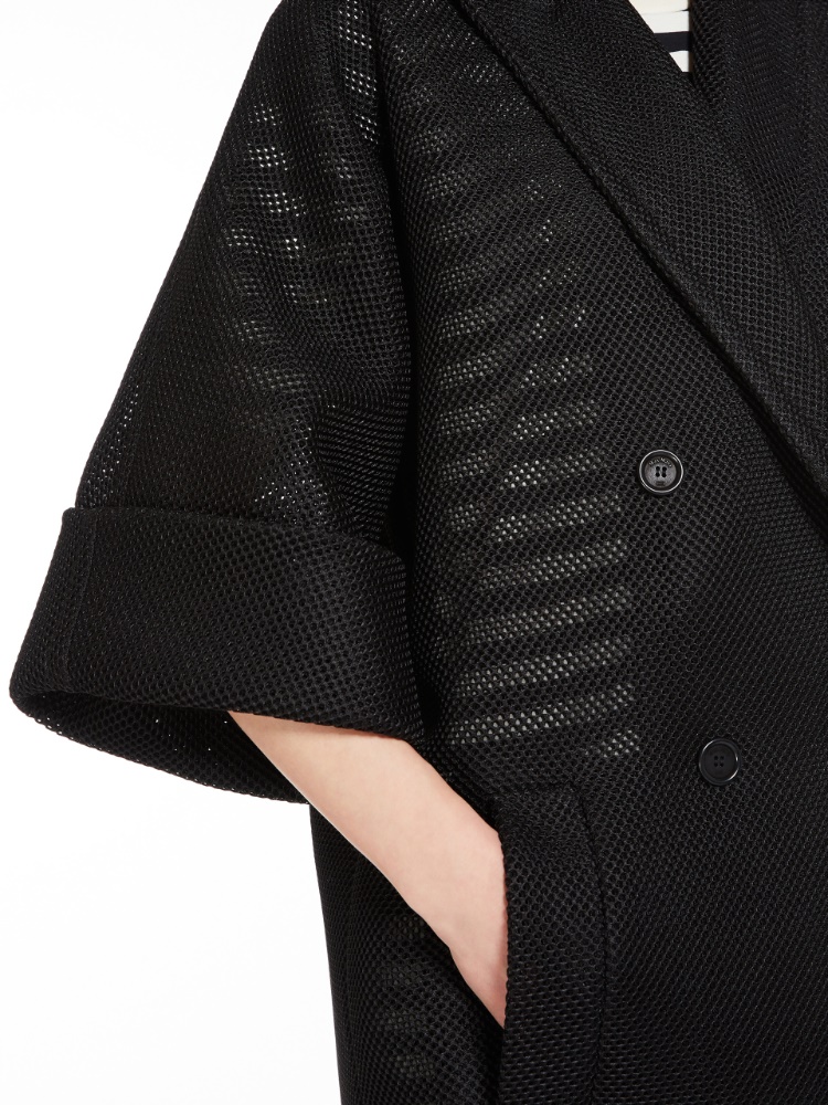 Oversize-Mantel aus Mesh-Jersey, schwarz |