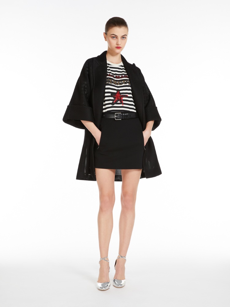 Oversized coat in mesh jersey, black | 