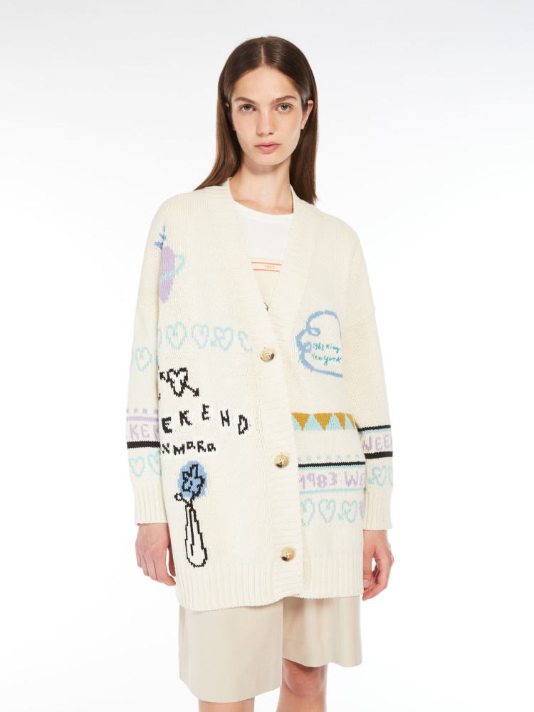Oversized jacquard cotton cardigan, light blue | 
