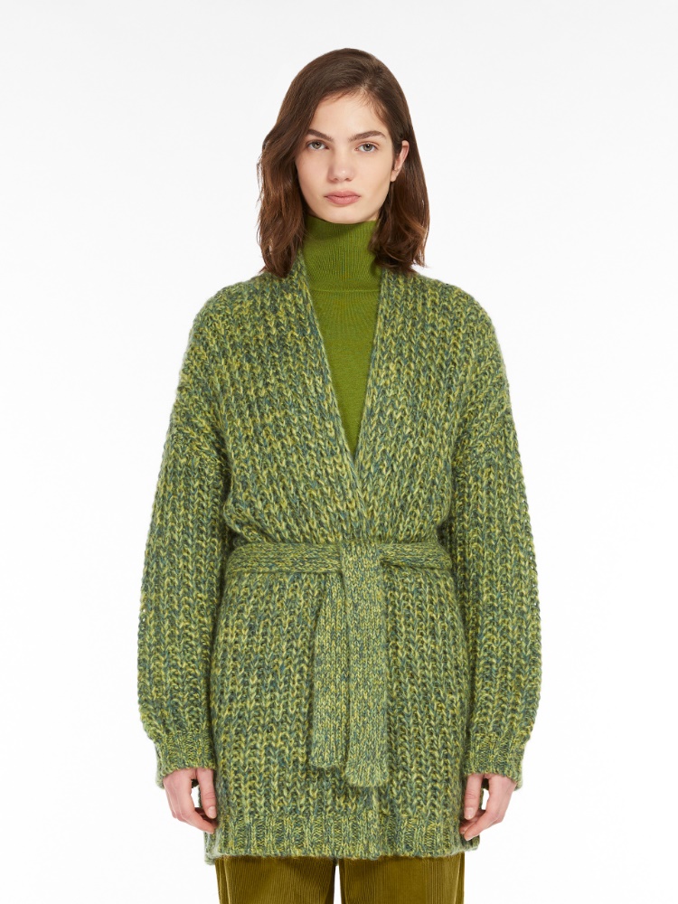 Rib-knit mohair chiné cardigan, green | 