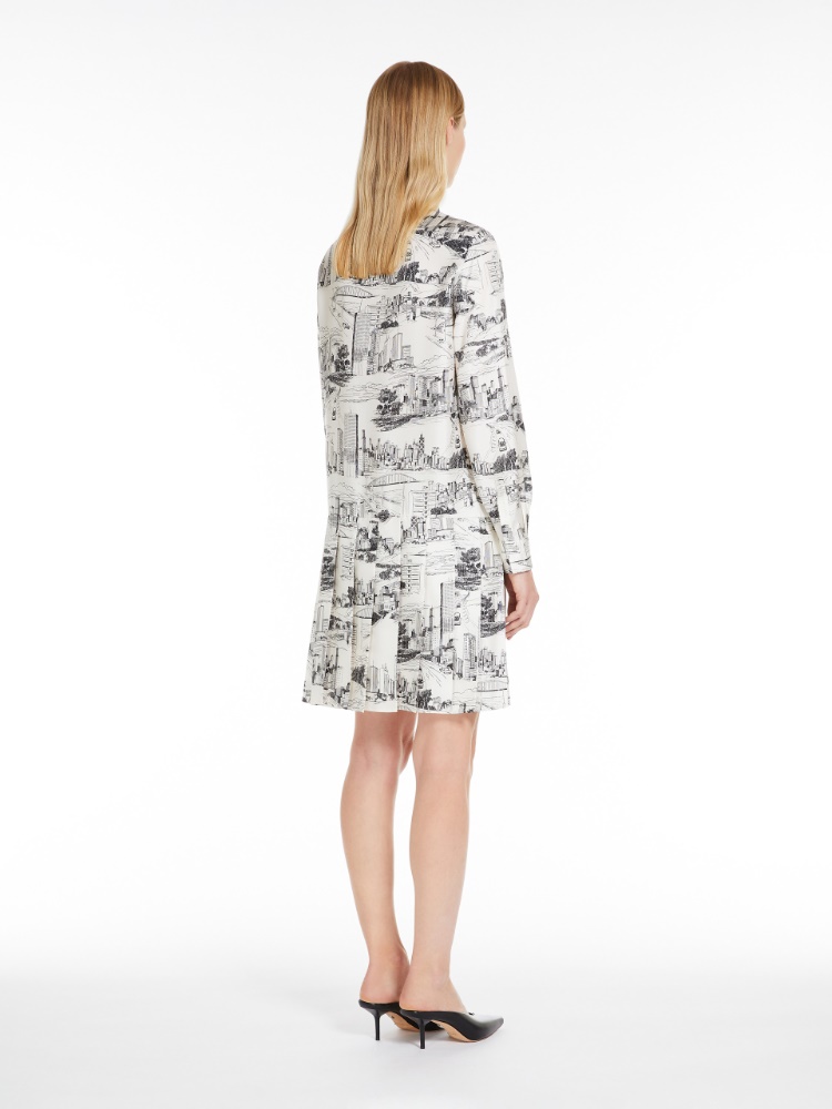 Printed twill shirt dress, white | 