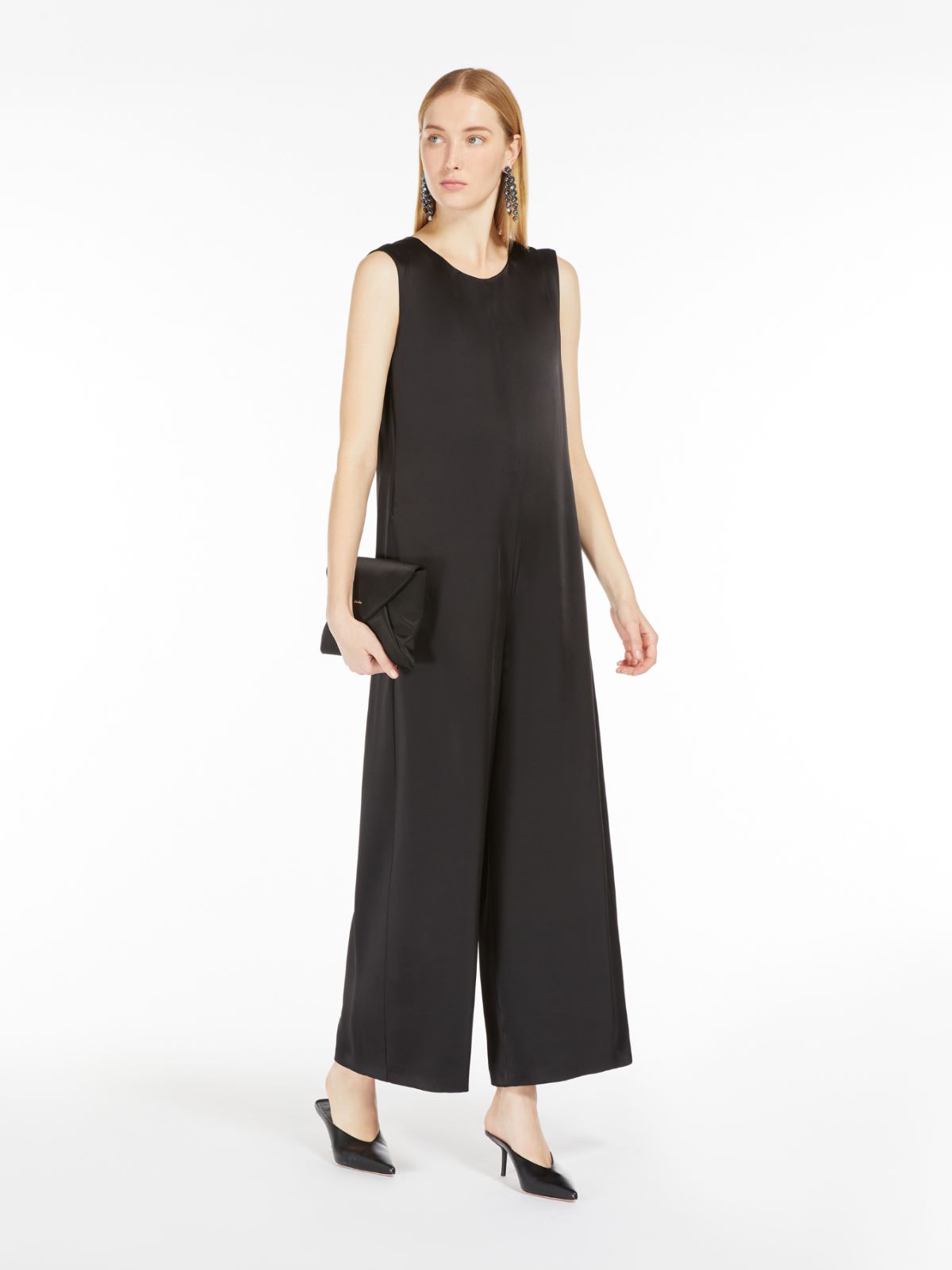 Viscose blend satin jumpsuit - BLACK - Max Mara