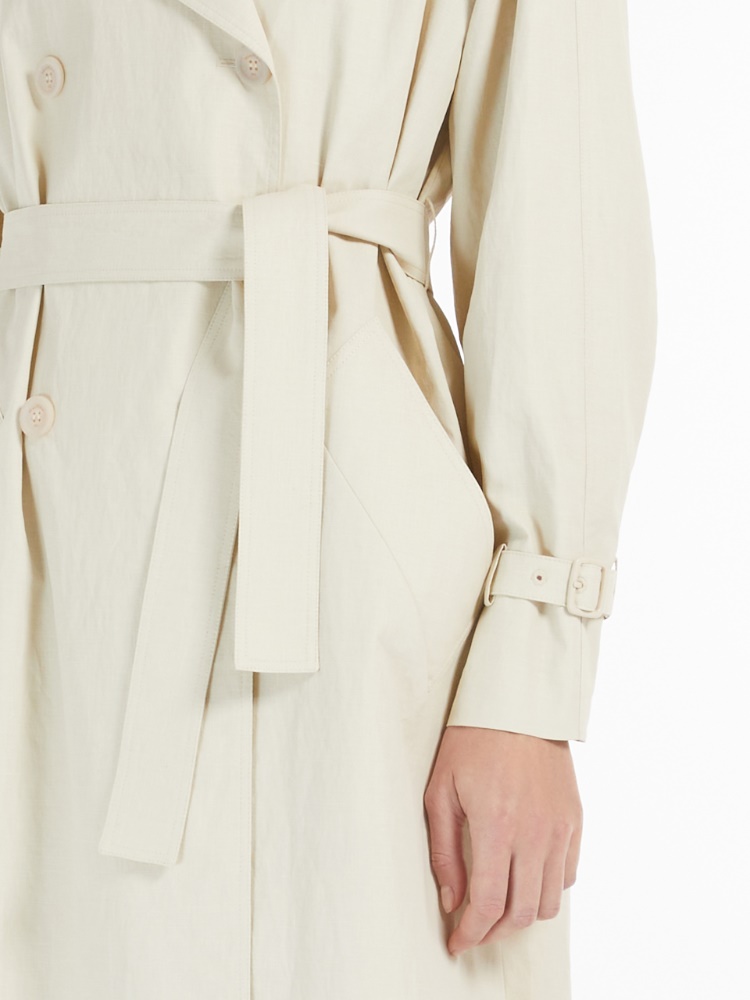 Long linen cloth trench coat, beige | 